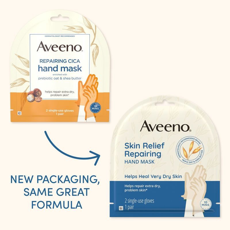 slide 3 of 3, Aveeno Repairing CICA Hand Mask with Prebiotic Oat & Shea Butter for Extra Dry Skin Fragrance-Free - 1ct, 1 ct