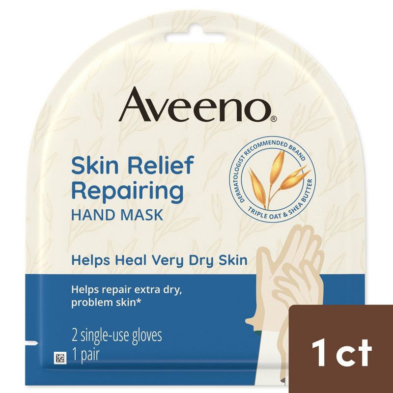 slide 1 of 6, Aveeno Repairing CICA Hand Mask with Prebiotic Oat & Shea Butter for Extra Dry Skin Fragrance-Free - 1ct, 1 ct