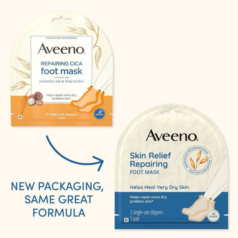 slide 3 of 4, Aveeno Repairing CICA Foot Mask with Prebiotic Oat & Shea Butter for Extra Dry Skin Fragrance-Free - 1ct, 1 ct