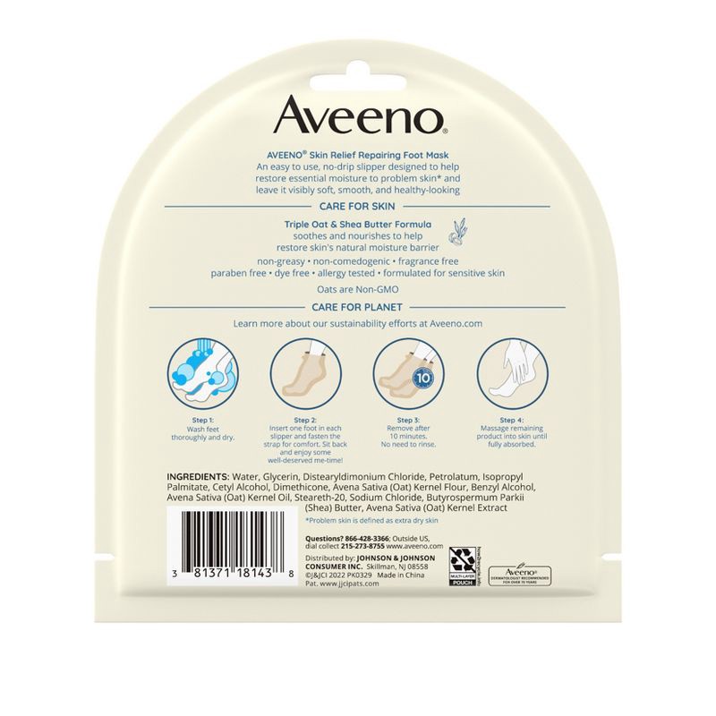 slide 4 of 4, Aveeno Repairing CICA Foot Mask with Prebiotic Oat & Shea Butter for Extra Dry Skin Fragrance-Free - 1ct, 1 ct