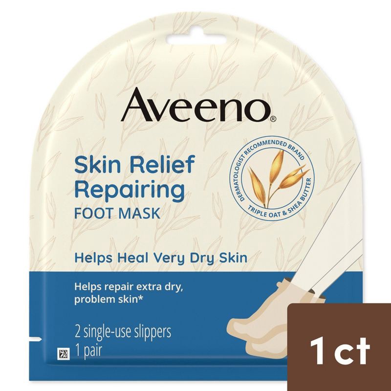 slide 1 of 4, Aveeno Repairing CICA Foot Mask with Prebiotic Oat & Shea Butter for Extra Dry Skin Fragrance-Free - 1ct, 1 ct