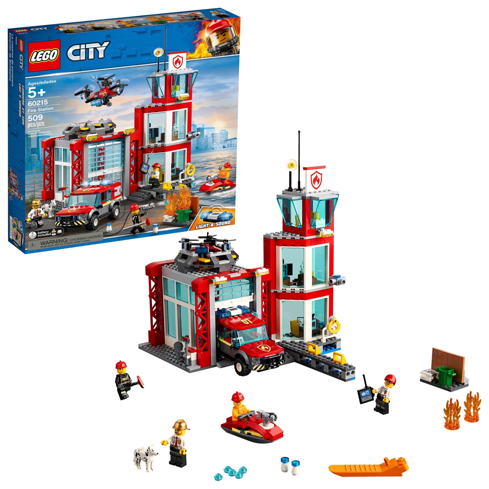 slide 1 of 6, LEGO City Fire Station Fire Emergency Vehicle Toy and Toy Garage Building Kit 60215, 1 ct