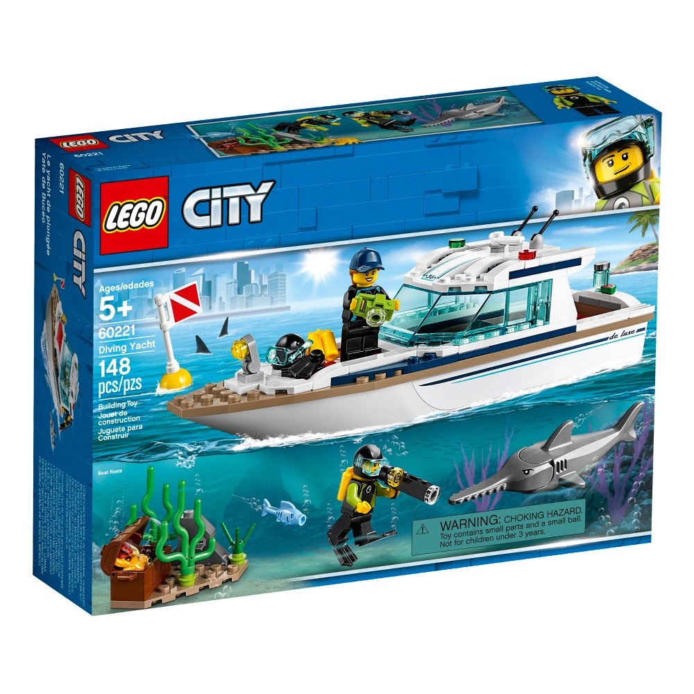 slide 4 of 7, LEGO City Great Vehicles Diving Yacht Ship Building Toy and Diving Minifigures 60221, 1 ct