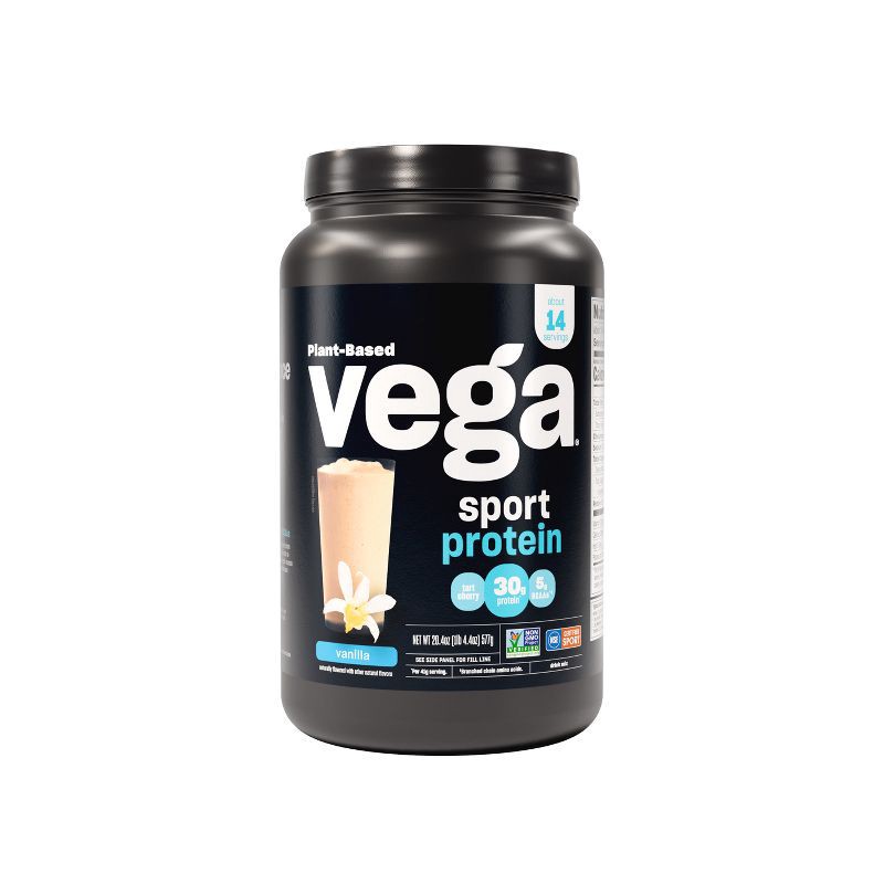 slide 1 of 5, Vega Sport Vegan Plant Based Organic Protein Powder - Vanilla - 20.4oz, 20.4 oz