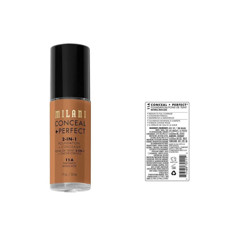 slide 3 of 6, Milani Conceal + Perfect 2-in-1 Foundation + Concealer - Nutmeg 11A - 1 fl oz, 1 fl oz