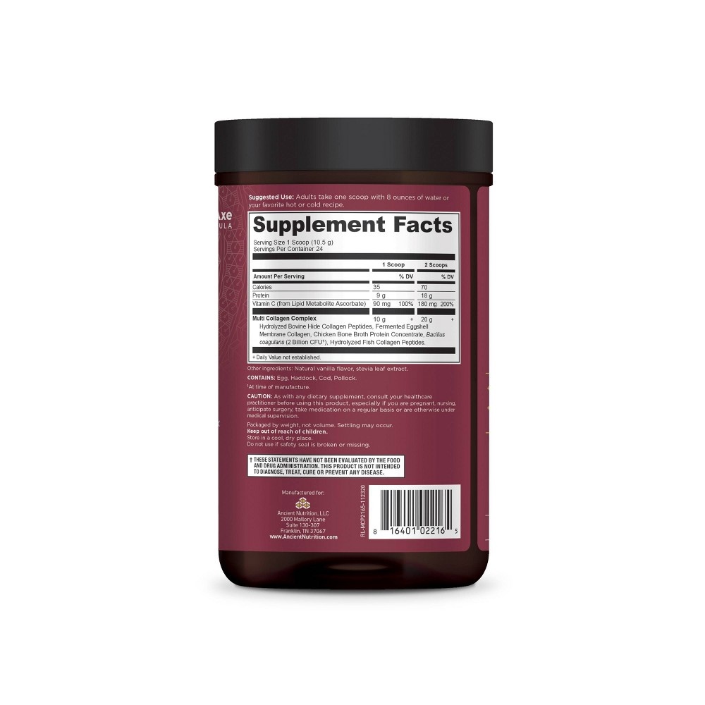 slide 4 of 5, Ancient Nutrition Multi Collagen Protein Powder - Vanilla, 9 oz