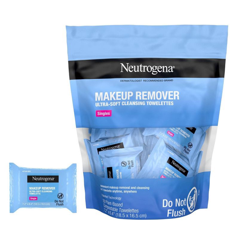 slide 2 of 8, Neutrogena Facial Cleansing Makeup Remover Wipes Singles - 20ct, 20 ct
