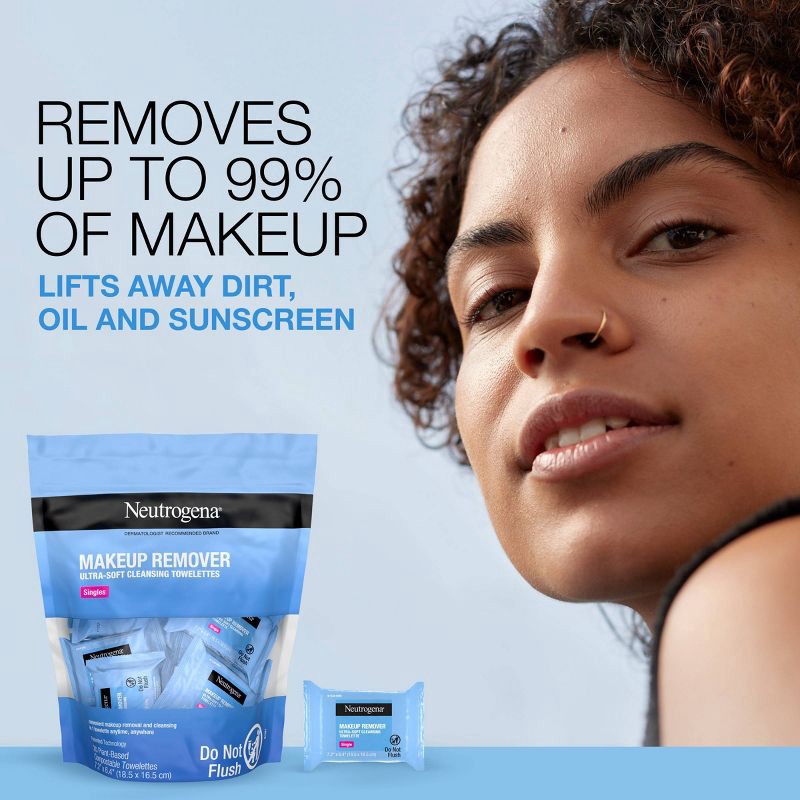 slide 3 of 8, Neutrogena Facial Cleansing Makeup Remover Wipes Singles - 20ct, 20 ct