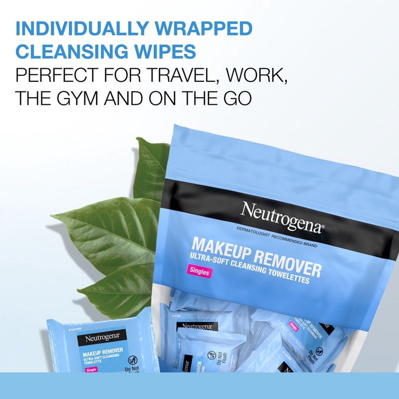 slide 3 of 8, Neutrogena Makeup Remover Wipes - Ultra Soft Micellar Facial Cleansing - Singles - 20ct, 20 ct
