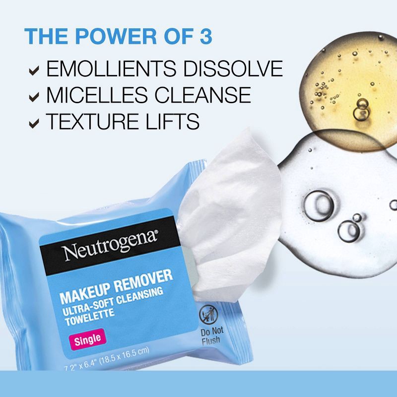 slide 4 of 8, Neutrogena Facial Cleansing Makeup Remover Wipes Singles - 20ct, 20 ct