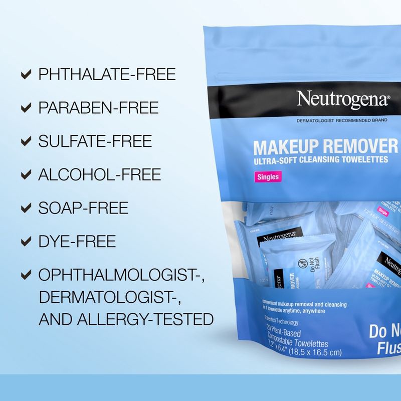 slide 6 of 8, Neutrogena Makeup Remover Wipes - Ultra Soft Micellar Facial Cleansing - Singles - 20ct, 20 ct