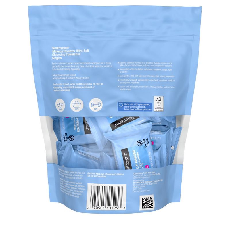 slide 7 of 8, Neutrogena Makeup Remover Wipes - Ultra Soft Micellar Facial Cleansing - Singles - 20ct, 20 ct