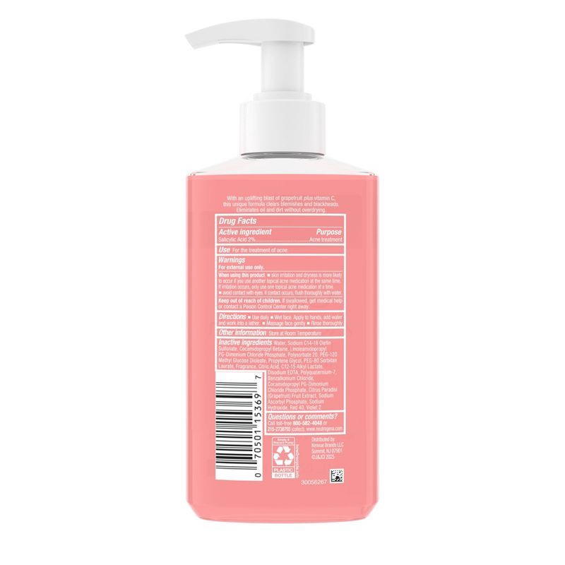 slide 2 of 6, Neutrogena Oil-Free Salicylic Acid Pink Grapefruit Pore Cleansing Acne Face Wash with Vitamin C - 9.1 fl oz, 9.1 fl oz