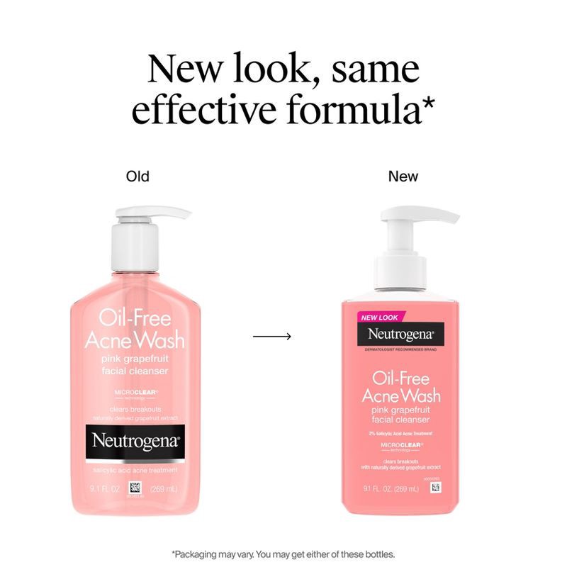 slide 3 of 6, Neutrogena Oil-Free Salicylic Acid Pink Grapefruit Pore Cleansing Acne Face Wash with Vitamin C - 9.1 fl oz, 9.1 fl oz
