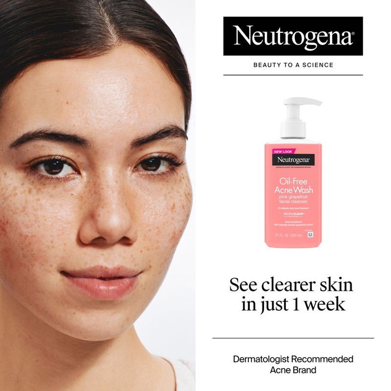 slide 4 of 6, Neutrogena Oil-Free Salicylic Acid Pink Grapefruit Pore Cleansing Acne Face Wash with Vitamin C - 9.1 fl oz, 9.1 fl oz