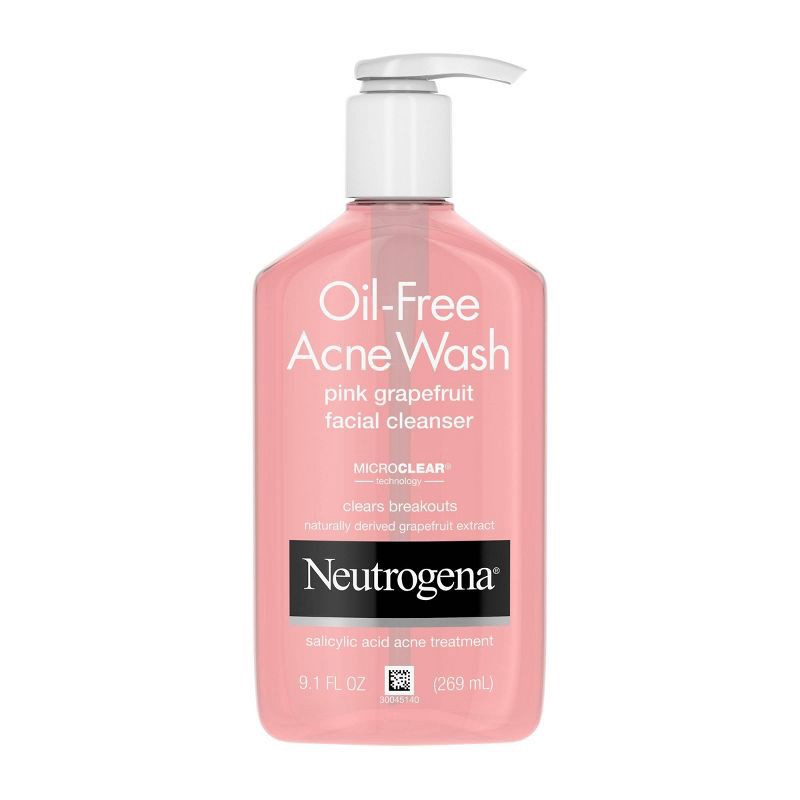 slide 1 of 6, Neutrogena Oil-Free Salicylic Acid Pink Grapefruit Pore Cleansing Acne Face Wash with Vitamin C - 9.1 fl oz, 9.1 fl oz