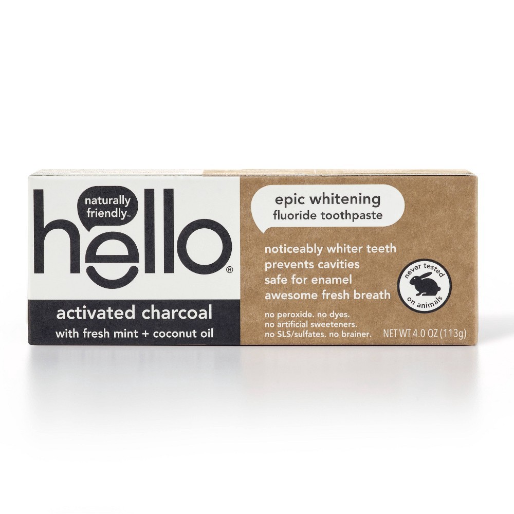 slide 11 of 11, hello Activated Charcoal Whitening Fluoride Toothpaste , sls Free and Vegan , 4oz, 4 oz