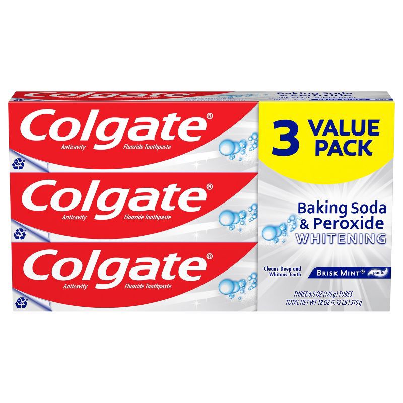 slide 1 of 5, Colgate Baking Soda and Peroxide Whitening Toothpaste Brisk Mint - 6oz/3pk, 3 ct; 6 oz