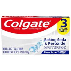 Colgate Baking Soda and Peroxide Whitening Toothpaste Brisk Mint - 6oz/3pk