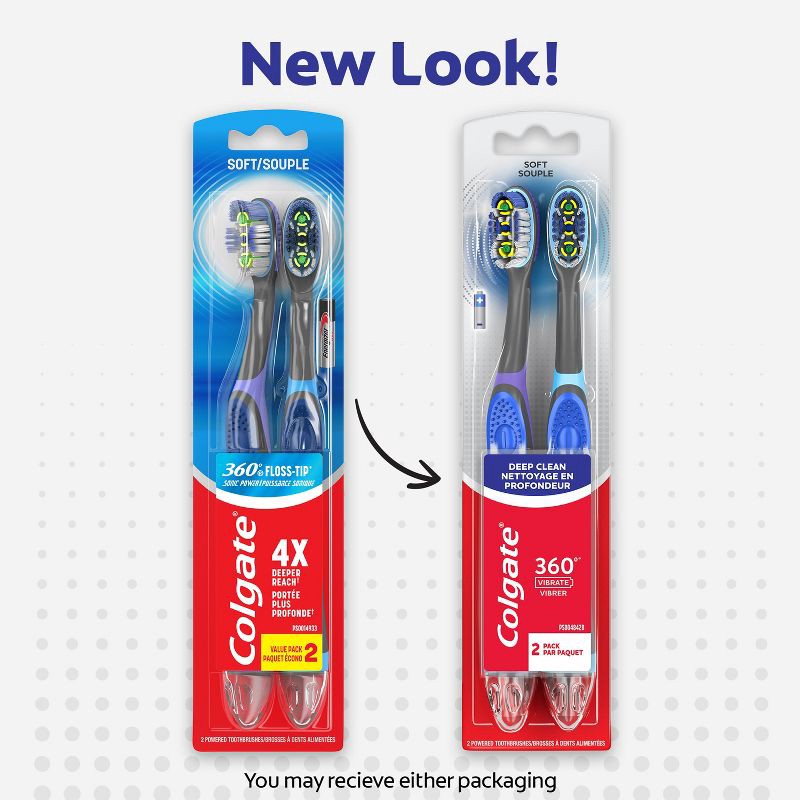 slide 3 of 9, Colgate 360 Total Advanced Floss-Tip Sonic Powered Toothbrush Soft - 2ct, 2 ct