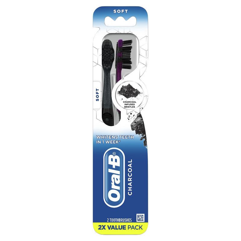 slide 2 of 10, Oral-B Charcoal Whitening Therapy Toothbrush, Soft - 2ct, 2 ct