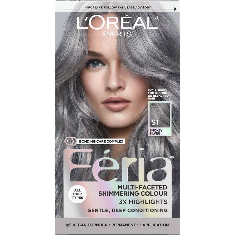 slide 1 of 11, Feria L'Oreal Paris Féria Multi - Faceted Shimmering Permanent Hair Color - Smokey Silver, 1 ct