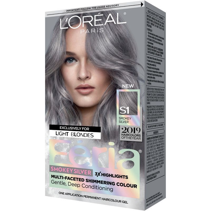 slide 9 of 11, L'Oreal Paris Féria Multi - Faceted Shimmering Permanent Hair Color - Smokey Silver, 1 ct