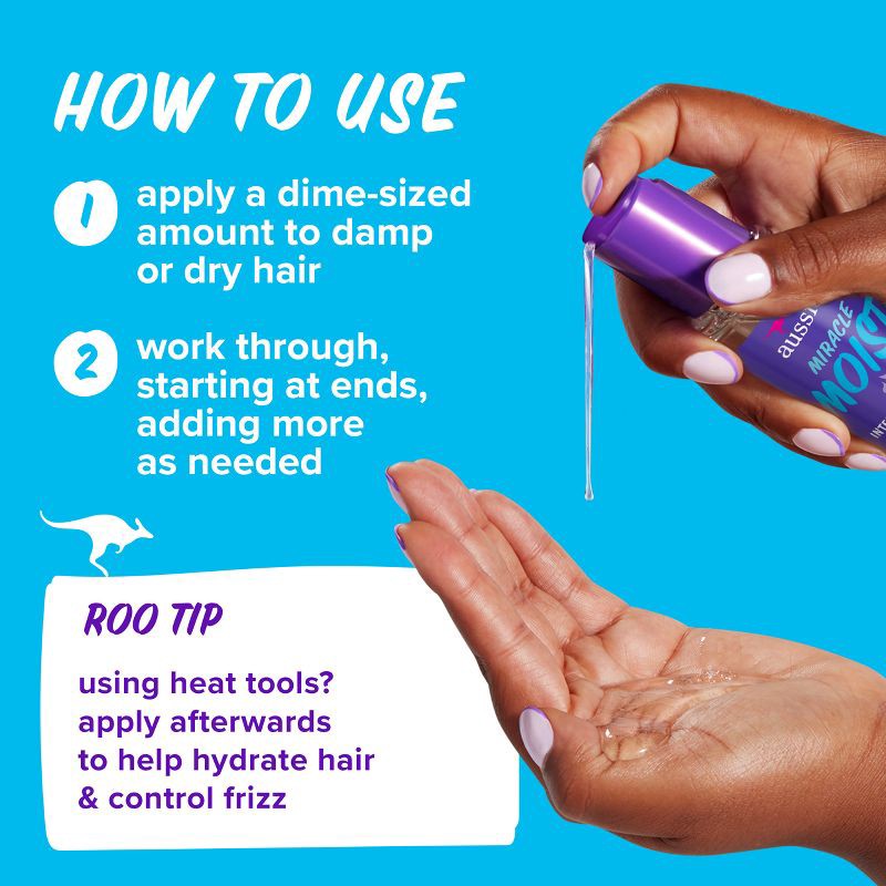 slide 5 of 8, For Dry Hair - Aussie Miracle Moist Intense Hydration Oil with Jojoba Oil - 3.2 fl oz, 3.2 fl oz
