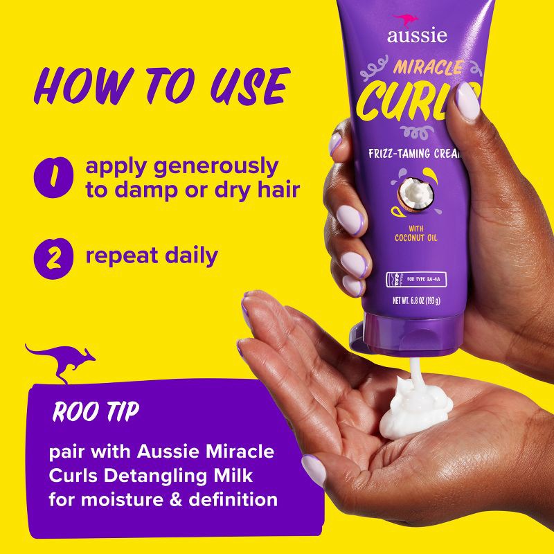 slide 6 of 9, Aussie Miracle Curls Frizz Taming Curl Cream with Coconut & Jojoba - 6.8oz, 6.8 oz