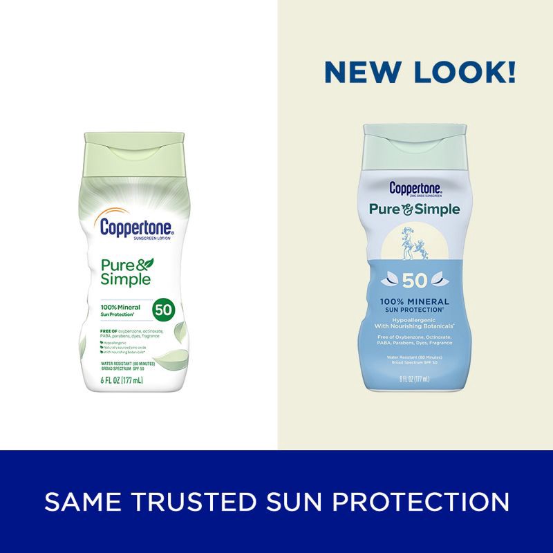 slide 6 of 13, Coppertone Pure & Simple Mineral Sunscreen Lotion with Zinc Oxide - SPF 50 - 6 fl oz, 50 ct; 6 fl oz