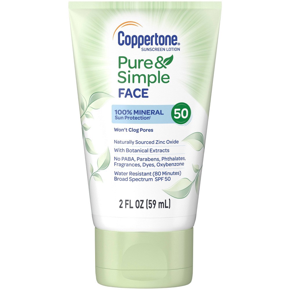 slide 5 of 5, Coppertone Pure and Simple Botanicals Faces Sunscreen Lotion- SPF 50 - 2oz, 50 x 2 oz
