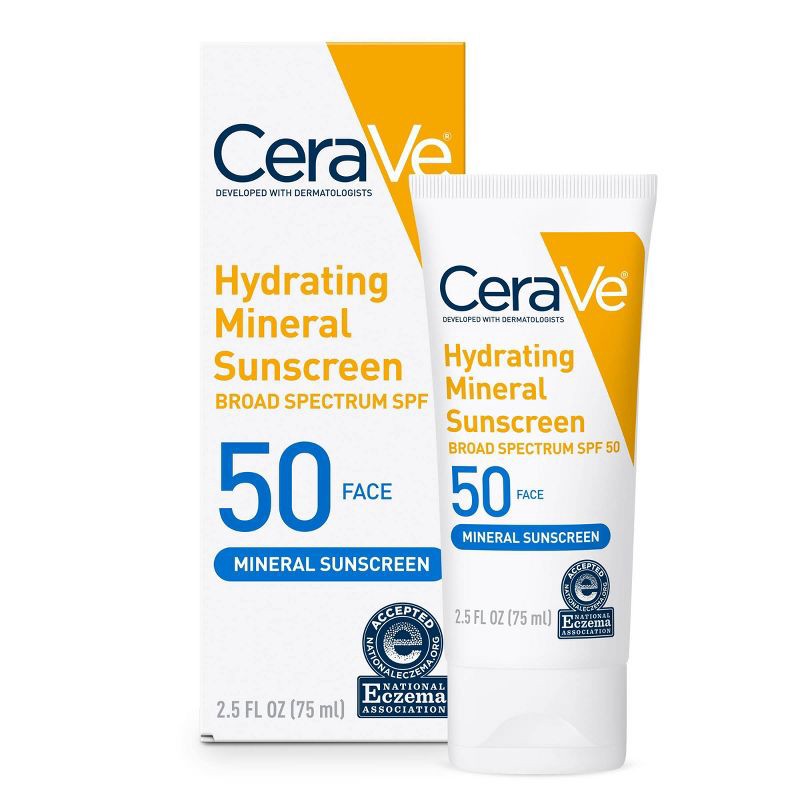 slide 1 of 13, CeraVe Hydrating 100% Mineral Sunscreen for Face - SPF 50 - 2.5 fl oz, 0 x 2.5 fl oz