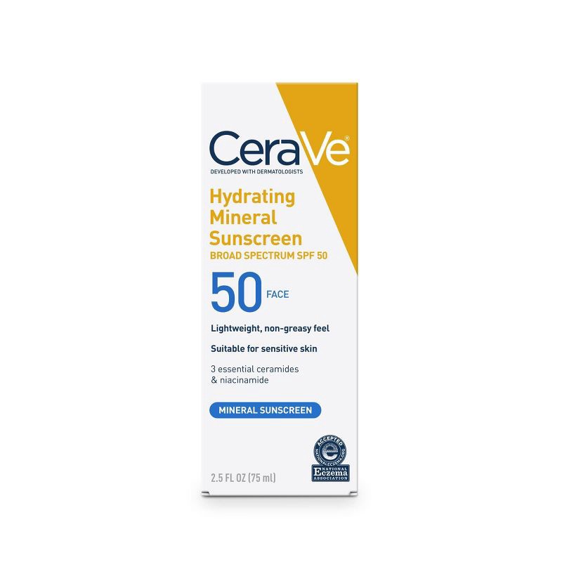 slide 9 of 13, CeraVe Hydrating 100% Mineral Sunscreen for Face - SPF 50 - 2.5 fl oz, 0 x 2.5 fl oz