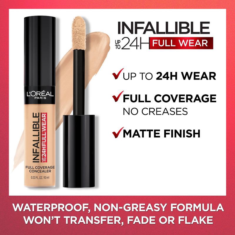 slide 3 of 7, L'Oreal Paris Infallible Full Wear, Full Coverage, Waterproof Concealer - 355 Vanilla - 0.33 fl oz, 0.33 fl oz