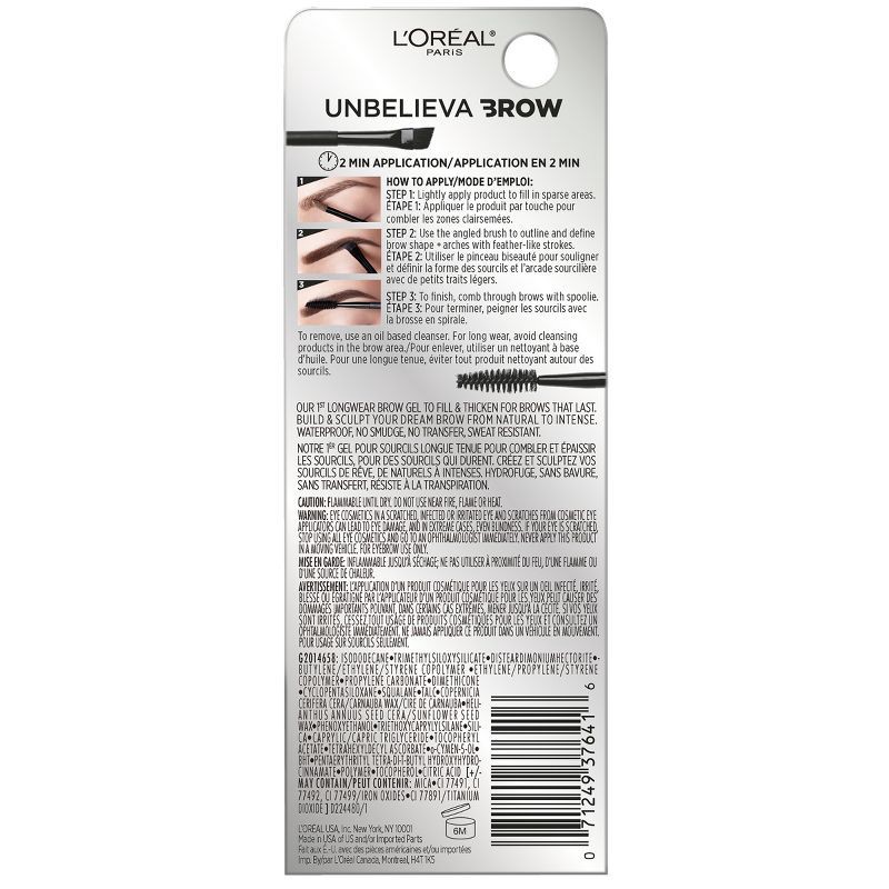 slide 9 of 9, L'Oreal Paris Unbelieva Brow Longwear Waterproof Brow Gel - Dark Brunette - 0.15 fl oz, 0.15 fl oz