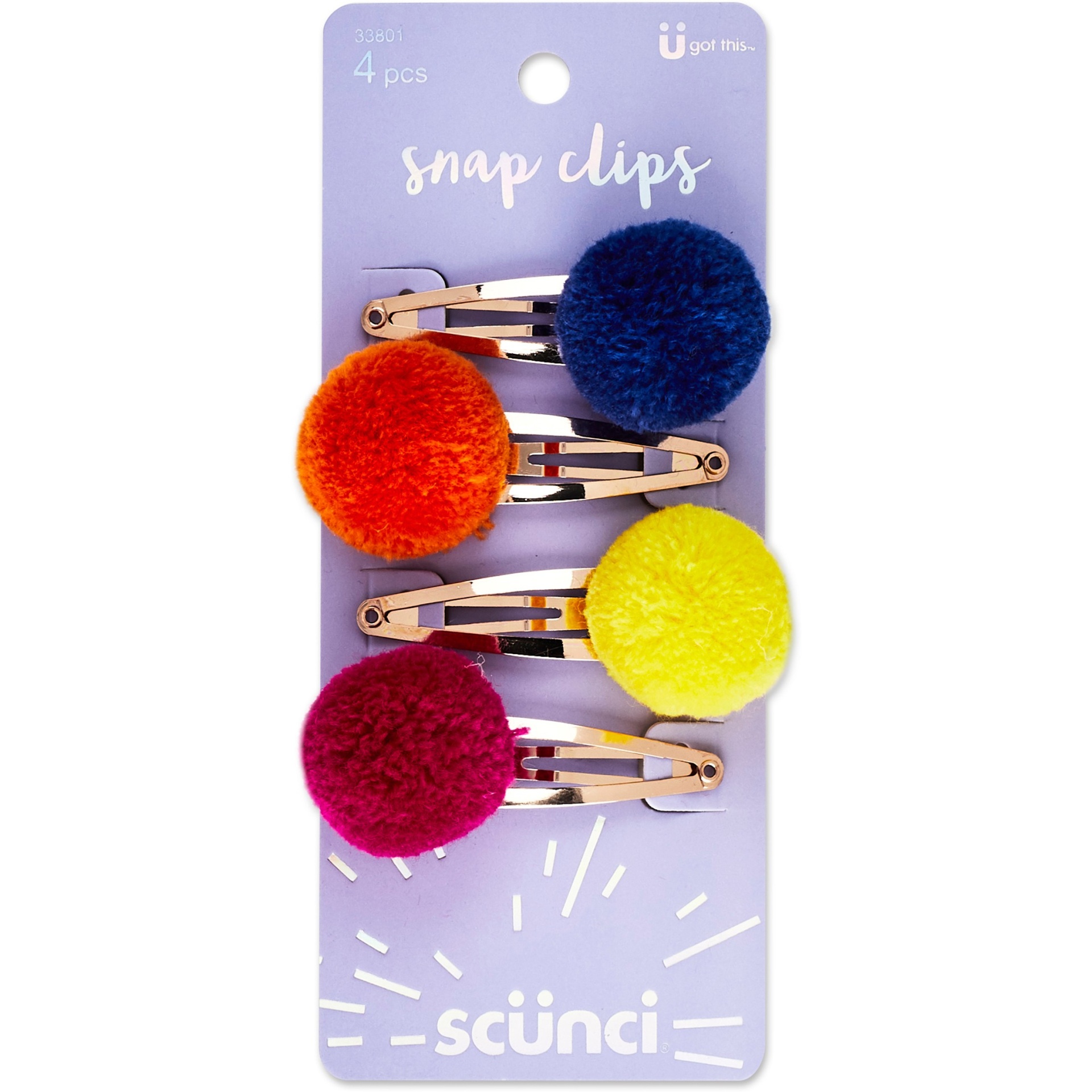 slide 1 of 2, scünci Yarn Pompom Snap Clips, 4 ct