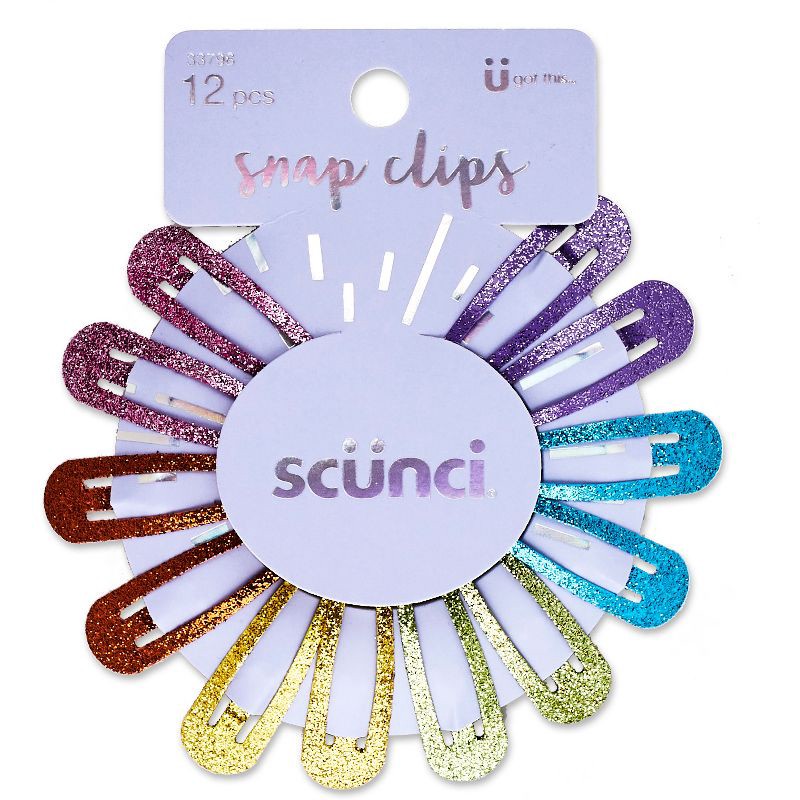 slide 1 of 3, scunci Glitter Rainbow Snap Clips - 12pk, 12 ct