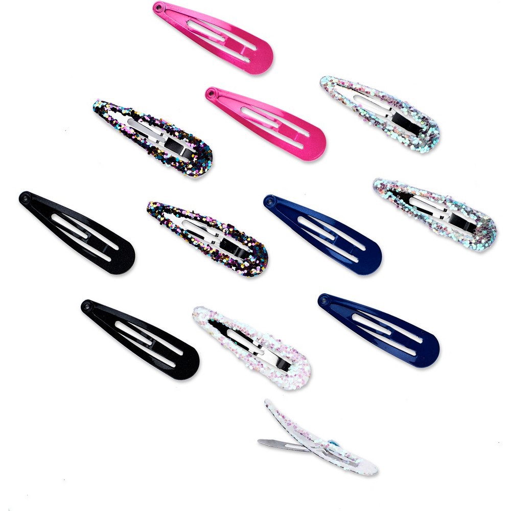 slide 3 of 3, scunci Chunky Glitter & Solid Snap Clips - 12pk, 12 ct