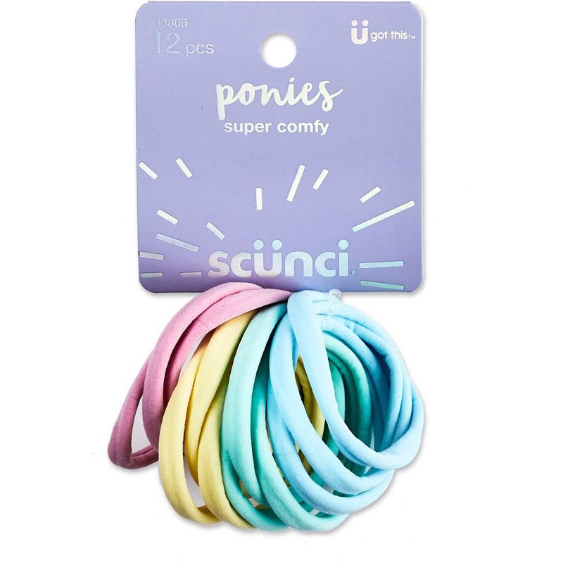 slide 1 of 3, scunci scünci Hosiery Elastic Hair Ties - All Hair - Pastels - 12pcs, 12 ct