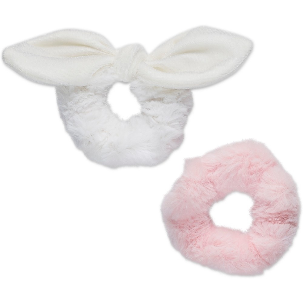 slide 2 of 2, scünci Faux Fur Bow & Solid Scrunchies, 2 ct