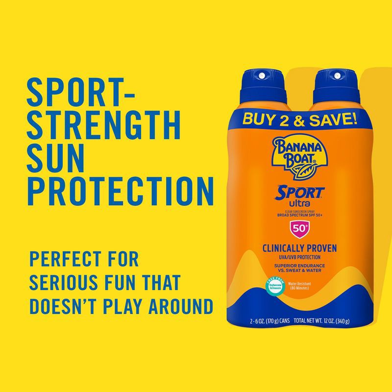 slide 3 of 7, Banana Boat Ultra Sport Clear Spray Broad Spectrum Sunscreen - SPF 50 - 6oz/2pk, 0 x 6 oz, 2 ct