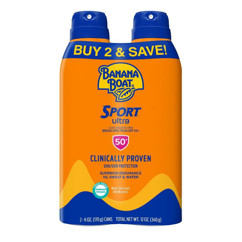 slide 1 of 7, Banana Boat Ultra Sport Clear Spray Broad Spectrum Sunscreen - SPF 50 - 6oz/2pk, 0 x 6 oz, 2 ct