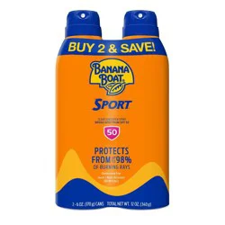 Banana Boat Ultra Sport Clear Spray Broad Spectrum Sunscreen - SPF 50 - 6oz/2pk: Whole Body Application, Sport Sunscreen