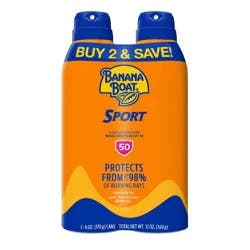 Banana Boat Ultra Sport Clear Spray Broad Spectrum Sunscreen - SPF 50 - 6oz/2pk: Whole Body Application, Sport Sunscreen
