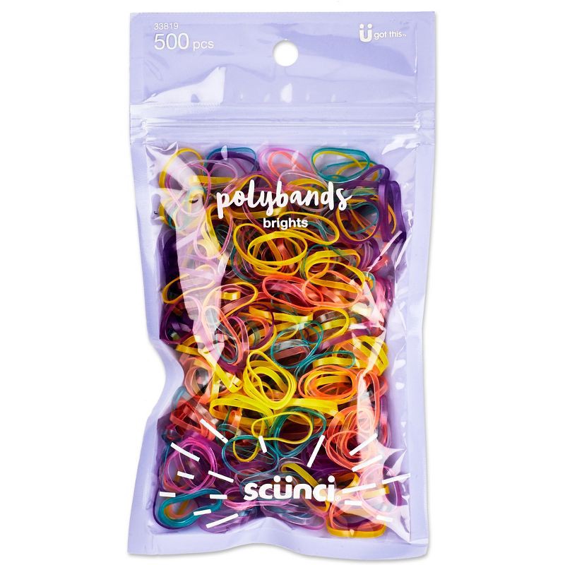 slide 1 of 3, scunci Medium Size Polyband Hair Ties In Re-Sealable Bag - 500ct, 500 ct