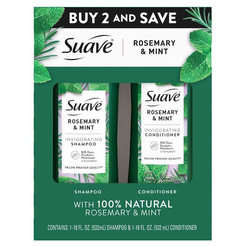 slide 1 of 6, Suave Professionals Invigorating Shampoo and Conditioner for Dry and Damaged Hair Rosemary and Mint 18 fl oz/2ct, 18 fl oz, 2 ct