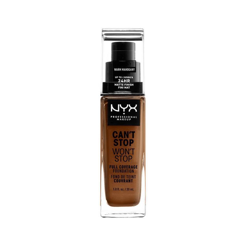 slide 1 of 6, NYX Professional Makeup Can't Stop Won't Stop 24Hr Full Coverage Matte Finish Foundation - 16.7 Warm Mahogany - 1 fl oz, 1 fl oz