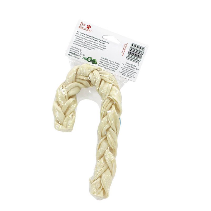 slide 2 of 3, Pet Factory Happy Holiday Braided Peppermint Cane Rawhide Dog Treats - 3oz, 3 oz