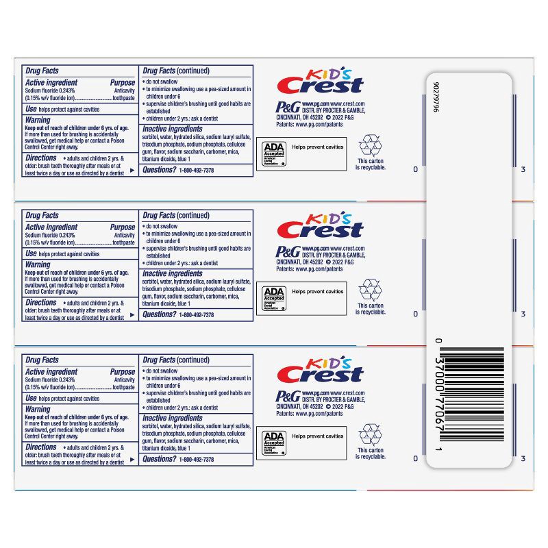 slide 3 of 12, Crest Kid's Cavity Protection Toothpasteparkle Fun Flavor, 4.6 oz 3 Pack, 3 ct; 4.6 oz