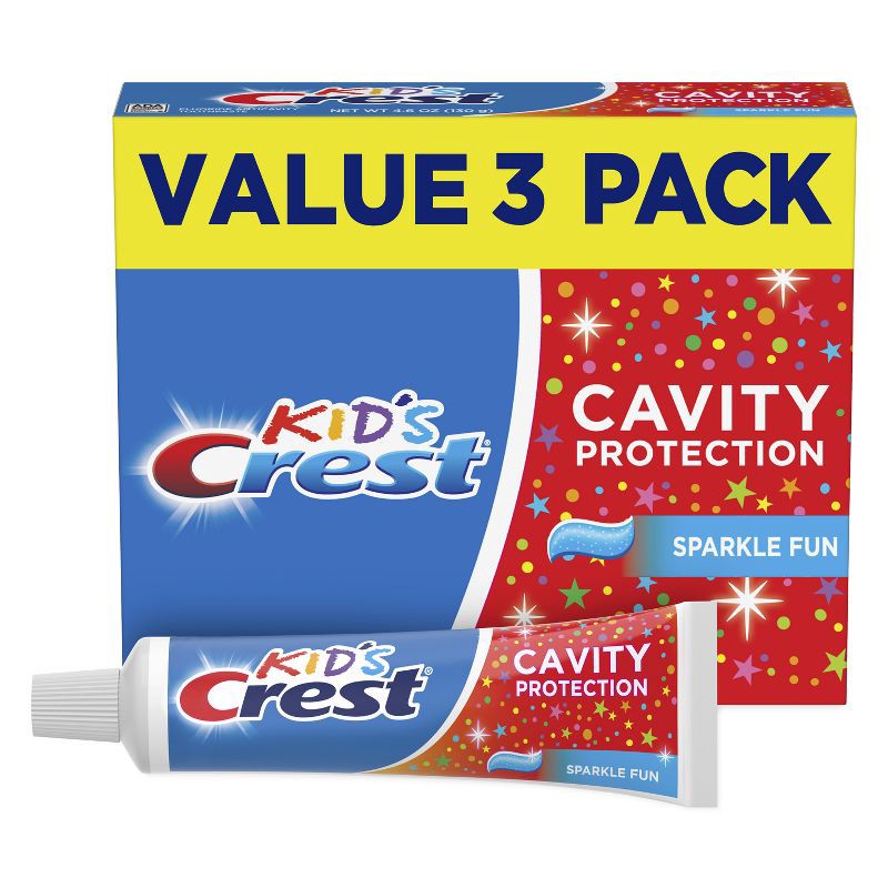 slide 1 of 8, Crest Kids' Cavity Protection Toothpaste - Sparkle Fun Flavor - 4.6oz/3pk, 3 ct; 4.6 oz